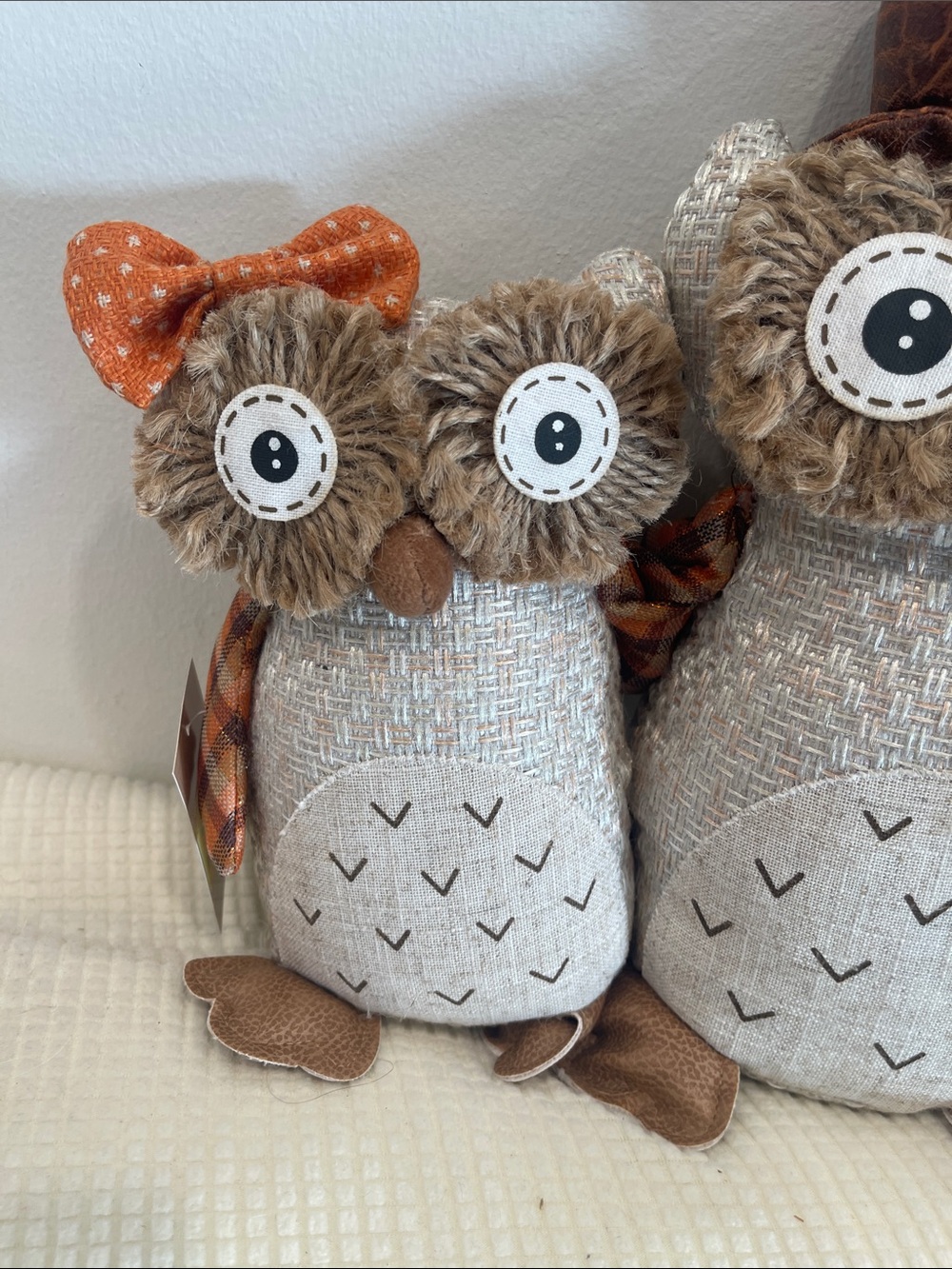 Fall Owl Plush Décor Pair with Orange Knit Pumpkin - Picture 2 of 4